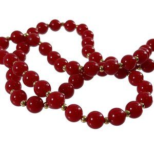 Vtg Monet Cherry Red Gold Tone Spacers Beaded Necklace Classic Sexy Librarian